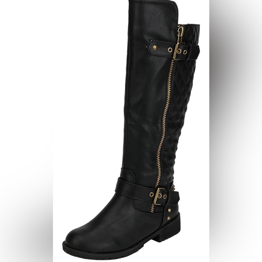 Badgley Mishcka  black leather suede buckle  heel Knee high career casual boots